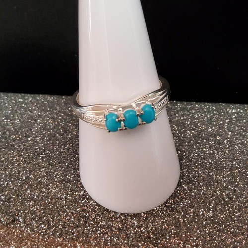 New Arizona Sleeping Beauty Turquoise 3 Stone Ring (P) in Sterling Silver 631 - Picture 3 of 12