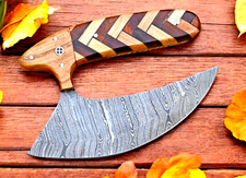 CUSTOM HANDMADE FORGED DAMASCUS STEEL CHEF ULU KNIFE ALASKAN KITCHEN KNIFE 1933