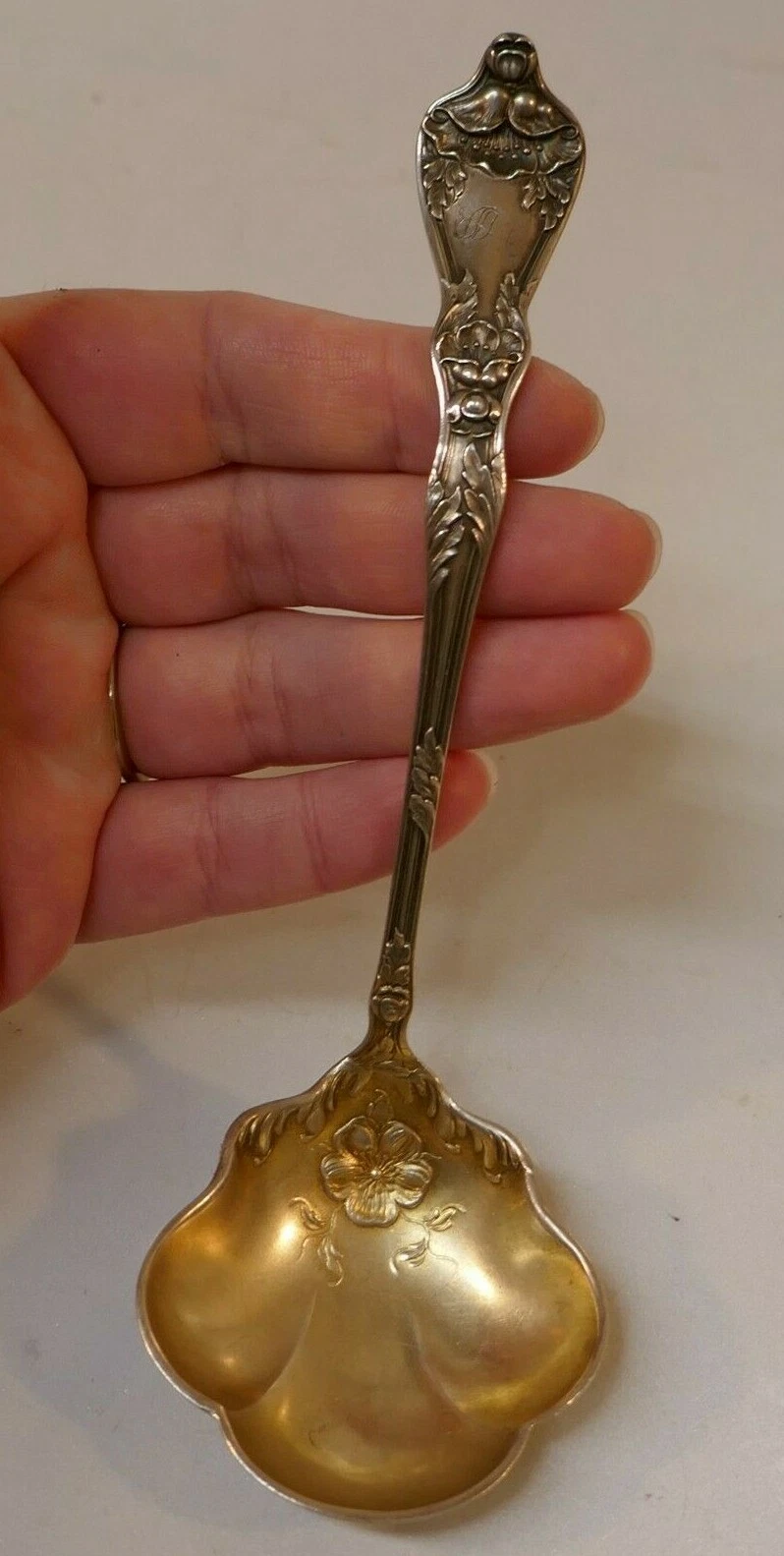 Antique Baker Manchester Mfg. Co. Sterling Floral Poppy Designed Sauce Ladle