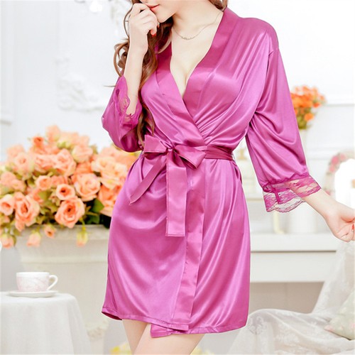 Women Sexy Silk Satin Sleepwear Lace Gown Bath Robe Fashion Nightwear Dre SW WL - Bild 7 von 17