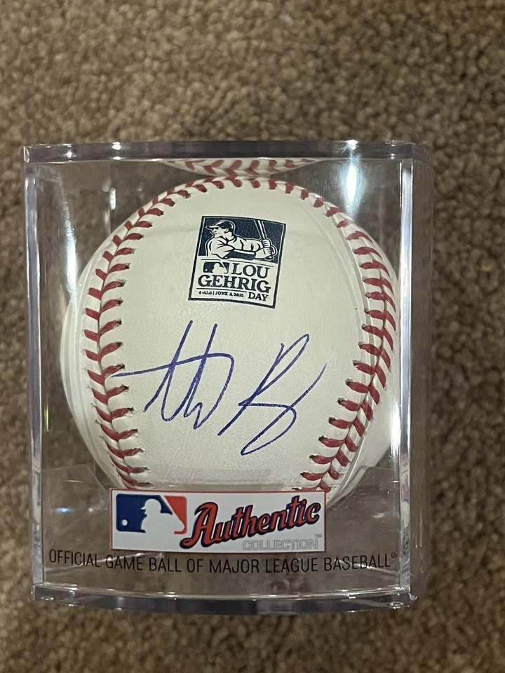 Anthony Rizzo 2021 Lou Gehrig Día Logo Auto Béisbol MLB Holograma Yankees Cubs Foto 3 de 3