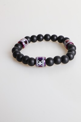  Pulsera Piedra Ónix Negro Mate con Amuletos Tibetanos Estilo Feng Shui Yoga 