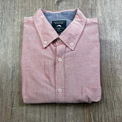 Nantucket Whaler Button Down Shirt Men s Size XL Salmon Pink Embroidered Patch