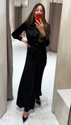 Zara x Kate Moss Belted Palazzo Long Jumpsuit Black Size XS M L