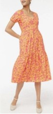 J. Crew Tiered Puff Sleeve Midi Dress Guava Fresh Cantaloupe Pattern Size 4