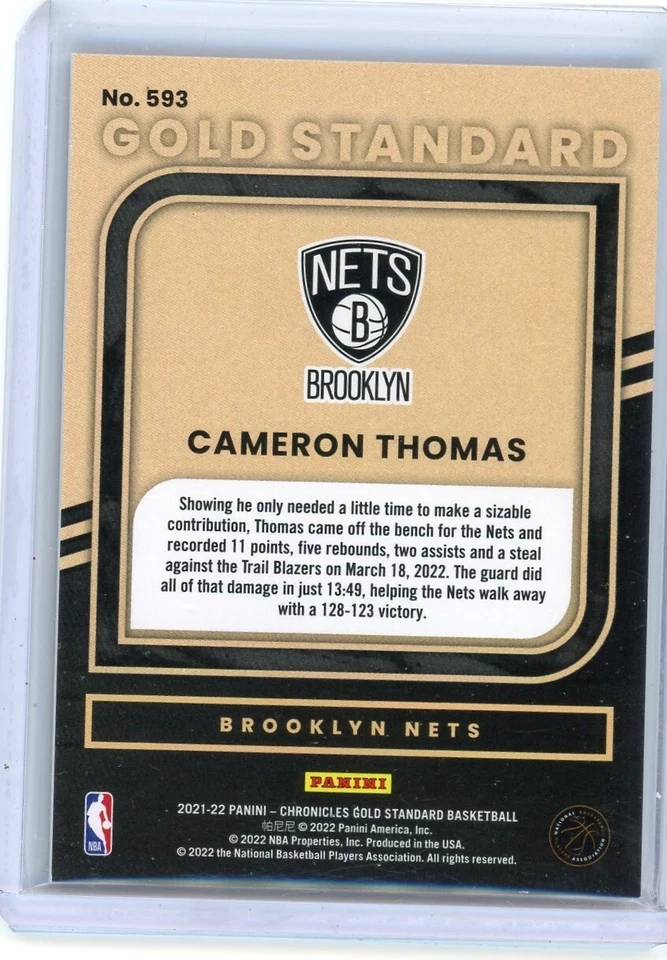 Cameron Thomas 2021-22 Chronicles Gold Standard Rookie # 91/99 Nets - Image 2 of 2