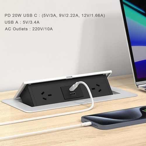 Haylink Desk Power Board USB C 20W Pop-up Strip 2 Outlets 2 USB Ports 2M Cord AU - Picture 4 of 9