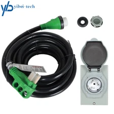 50Amp 25/30/50ft RV Extension Cord + Power Inlet Box Combo Kit Twist Lock & LED
