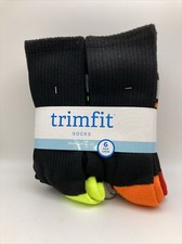 Trimfit 6 Pairs Black Kids Crew Socks Size 4-10