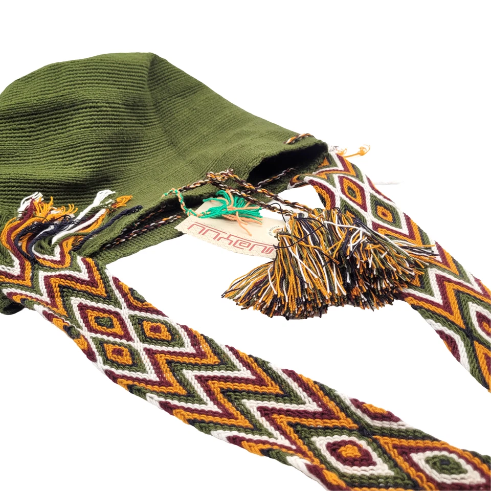 Новый с Ярлыками 🔥 колумбийский большой ручной работы Wayuu Mochila сумка твердого повседневного высшего качества зеленый - Изображение 3 из 4