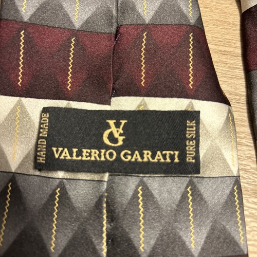 valerio garati Silk Tie Geometric Design Gray, Wine, Beige, 59” Long 3.75” Wide - Picture 4 of 6