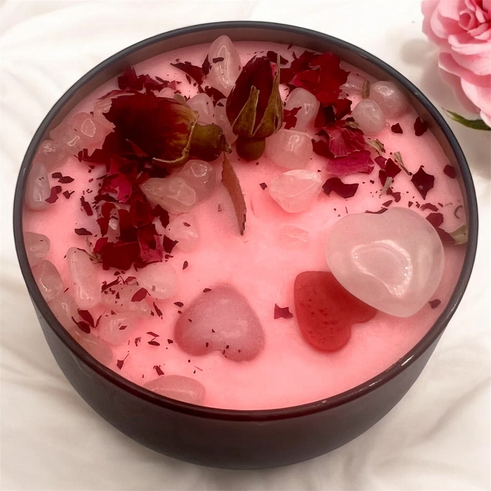 Kit de velas de hechizo de amor de cristal de cuarzo rosa, vela de intención Foto 2 de 4