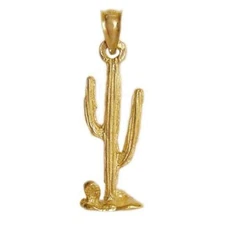 New 14k Yellow Gold Cactus Tree Charm Pendant