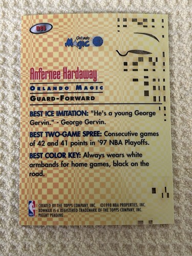 1997-98 Bowman's Best Anfernee Hardaway Cuts #BC6 Magic - Foto 2 di 2