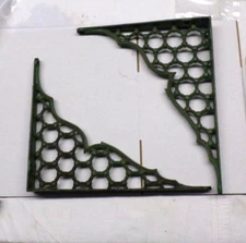 Antique Pair of Shelf Brace Wall Brackets Cast Iron Corbel 8" X 10" Dark Green