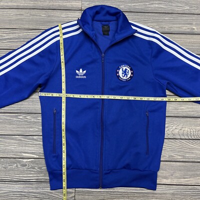 Adidas Chelsea Football Full Zip Track Soccer Stripe Jacket Blue