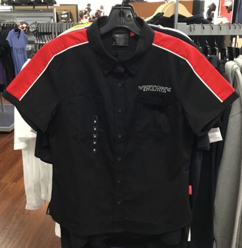 Victory Motorcycle New OEM Women's Red & Black Dealer Pit Shirt, MD, 286359903