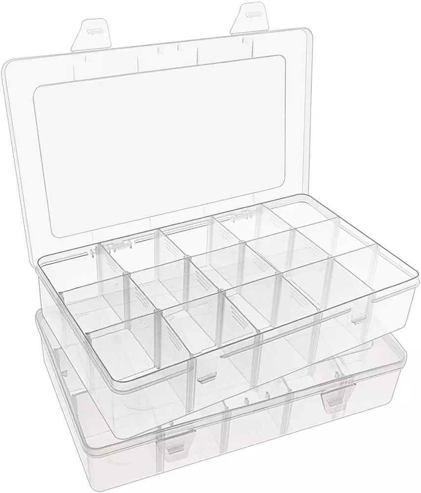 2 Pack 15 Girds Clear Plastic Organizer Box Storage for Washi Tape