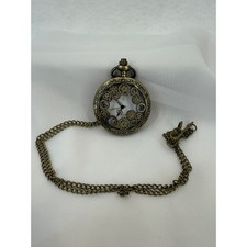 Steampunk Bronze Pocket Watch Openwork Gear Design Quartz with Chain