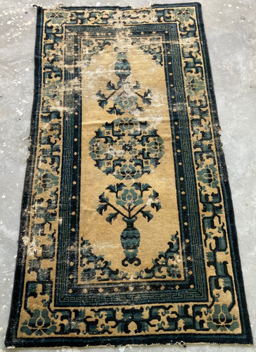 Vintage Chines Peking Handmade Floral Multicolor Wool Rug Carpet 178x93 cm