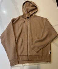 Stussy Hooded Zip-Up Knit Sweater Size S Camel Beige Style 117261