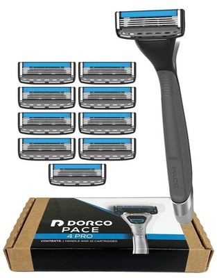 Dorco Pace 4 Pro - Four Blade Razor Shaving System - 10 11 Piece Set, Black 