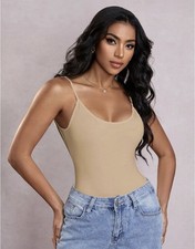 Tan Soft Spaghetti Strap Thong Bodysuit. NWT SZ Medium