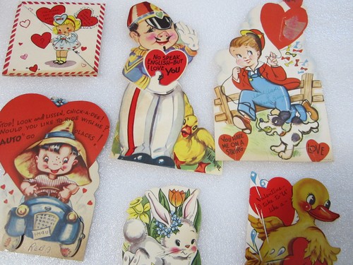 52 vintage 1940's CLASSROOM VALENTINE CARDS some MECHANICAL animal children lot - Bild 18 von 24