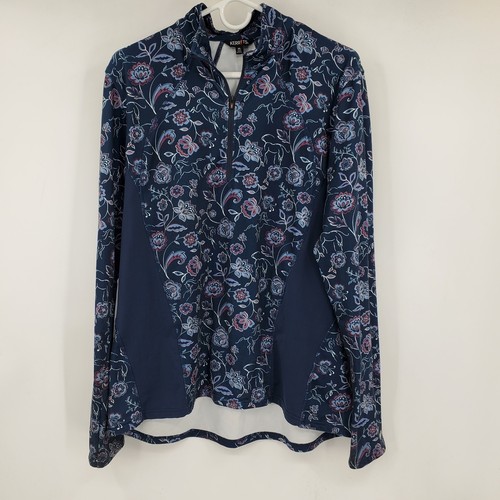 Kerrits Womens XL Navy Blue Floral Horse Print Quarter Zip Equestrian Base Layer