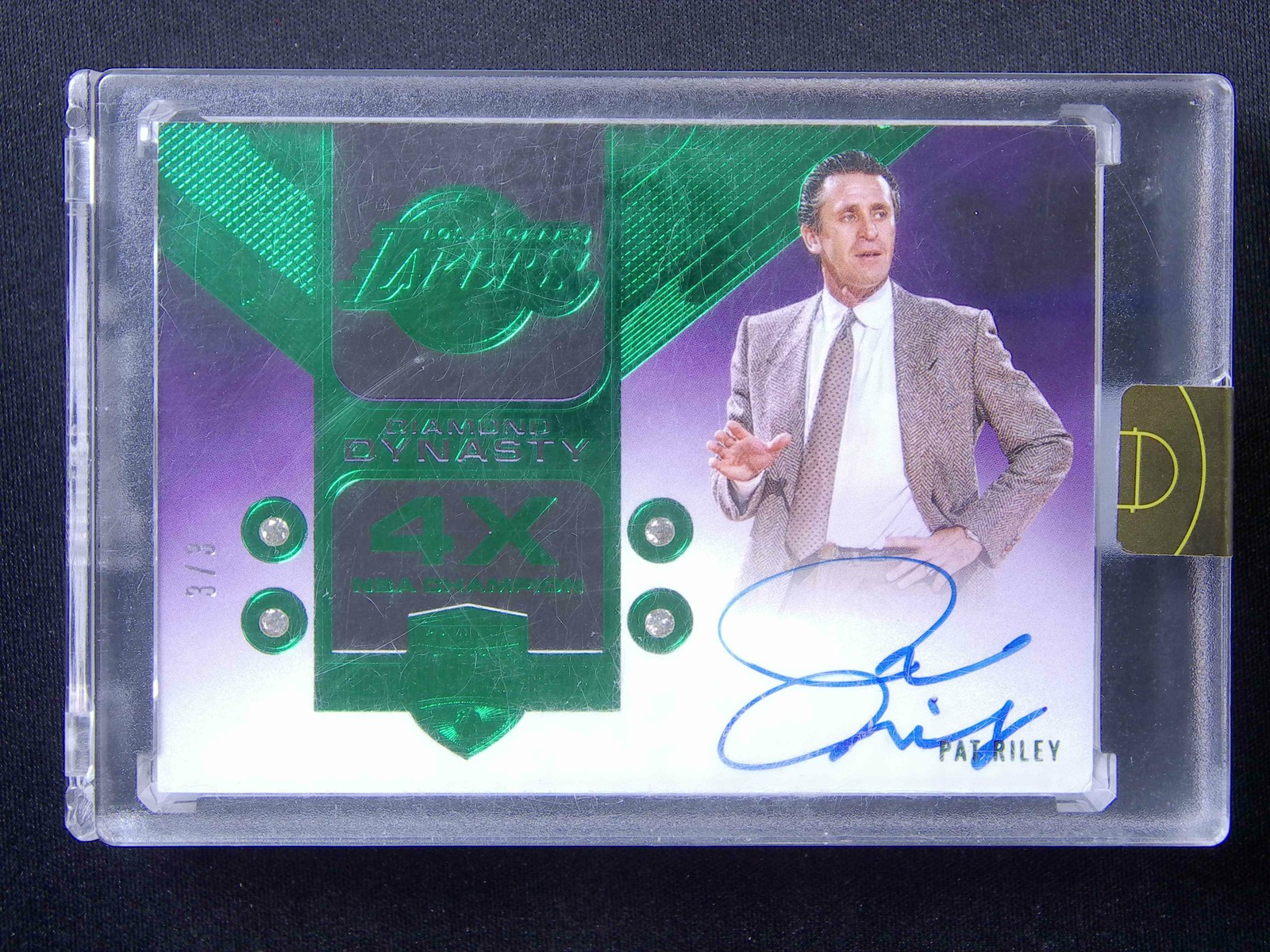 3/3≈1/1 2021-22 Panini Eminence Pat Riley Diamond Dynasty Quad D. Auto Emerald view 1