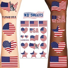 136 PCSAmerican Flag Temporary Tattoos, Patriotic Red White Blue Tattoo Stick...