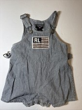 Polo Jeans Co Ralph Lauren overall shorts RAILROAD Stripe Flag 6/12m Vintage