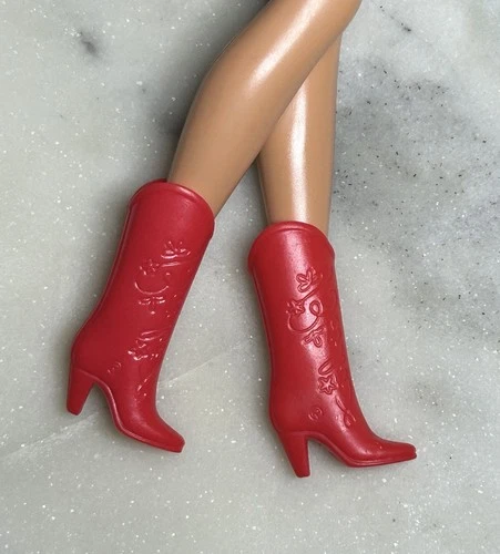 Vintage *Barbie* Shoes: Red Cowgirl Western Boots~ 90's High Heels