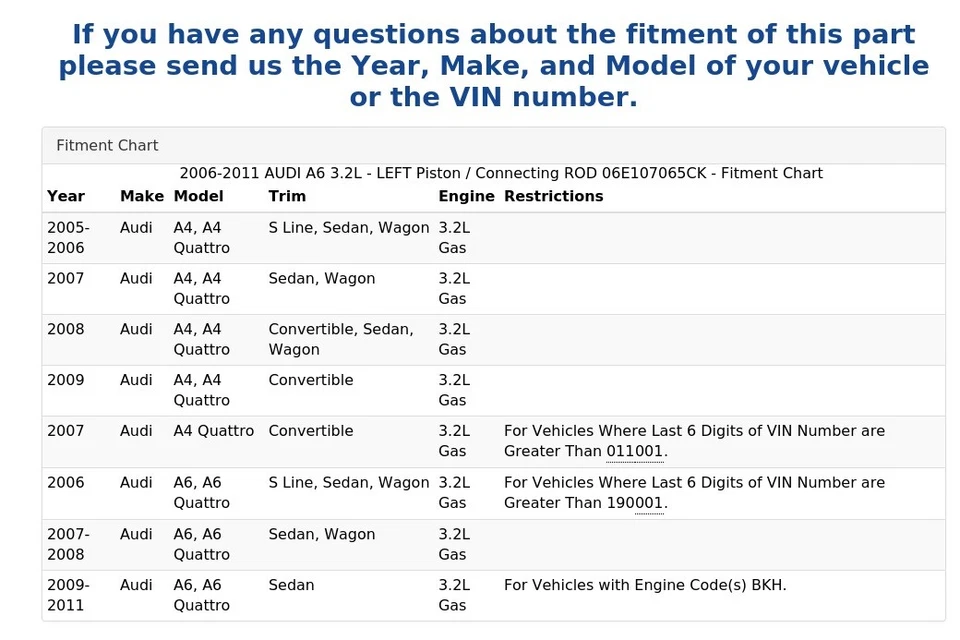2006-2011 AUDI A6 3.2L - LEFT Piston / Connecting ROD 06E107065CK - Image 4 of 4