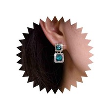 Vintage Emerald Dangle Earrings Green Crystal Drop Earrings Gold Square Rhinesto