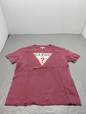 Guess Shirt Mens Medium Red Classic Triangle Logo Graphic Tee Guess Jeans USA