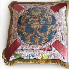 Cuscino d'Arte Patchwork Double Face in Seta di San Leucio 43 X 43 Pezzo Unico