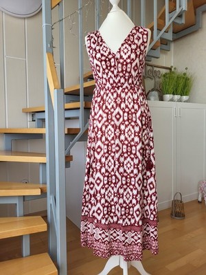 Springfield - sehr schönes Maxikleid, weiß,  weinrot, Lurexstreifen, Gr. 36