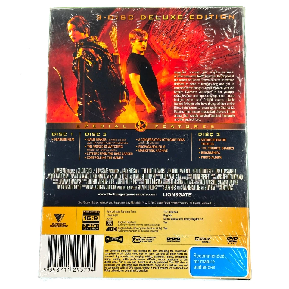 The Hunger Games - 3-disc Deluxe Edition - DVD Set - Reg 4 - New Sealed - Image 2 of 2