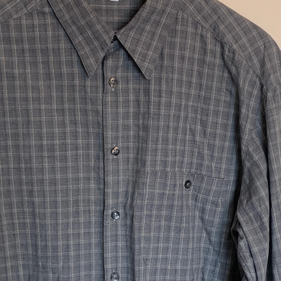 Camisa Zanella Para Hombre L Gris Cuadros Manga Larga Con Botones Hecha en Italia Foto 4 de 4