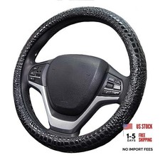 Premium Leather Steering Wheel Cover with Air Holes Non-Slip Rubber Black