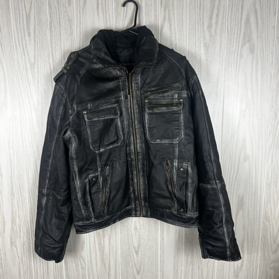 #ad #ad Custom Bilt Hooded Black Leather Motorcycle Jacket Mens Size XL Preowned $74.99