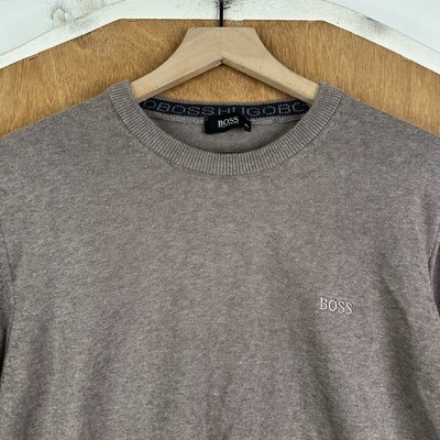 Hugo Boss Sweater Mens XL Extra Large Brown Crewneck Knit Pullover Wool Blend