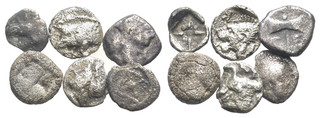 FITZ LOT 6 GREEK COINS HEMIOBOLS SILVER ØNON806