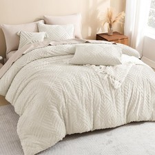 Litanika Queen Comforter Set Beige, 3 Pieces Cream Tufted Boho Farmhouse Bedd...