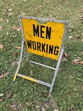 Antique 1930s Men Yellow Working Bell System Folding Self Standing Sign