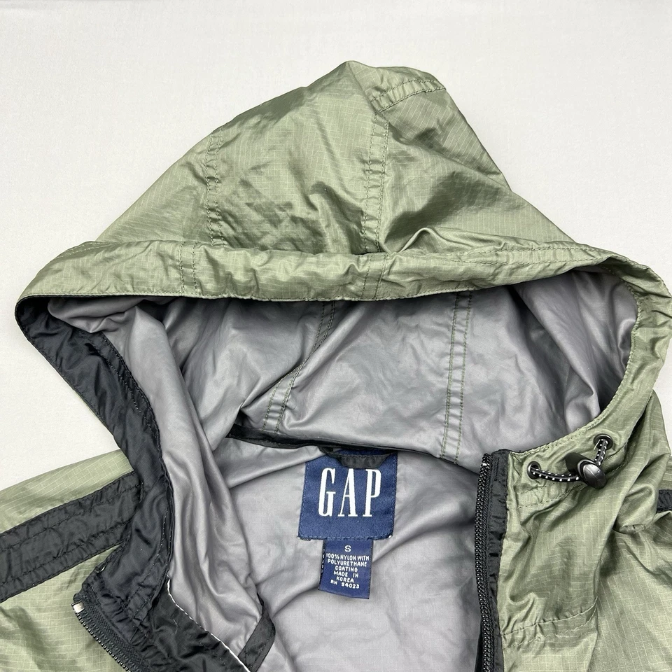 VTG 90s Y2K Gap Anorak Small Green Windbreaker Lightweight Hooded Ripstop Pouch - Image 3 of 4