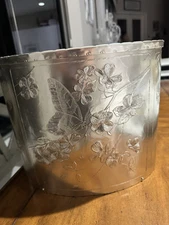 Vintage Arthur Armour Large Hammered Aluminum Butterfly And Dogwood Trash Can
