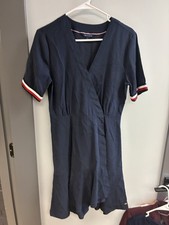 Tommy Hilfiger Navy Wrap Dress Short Sleeve Red White Trim Size M