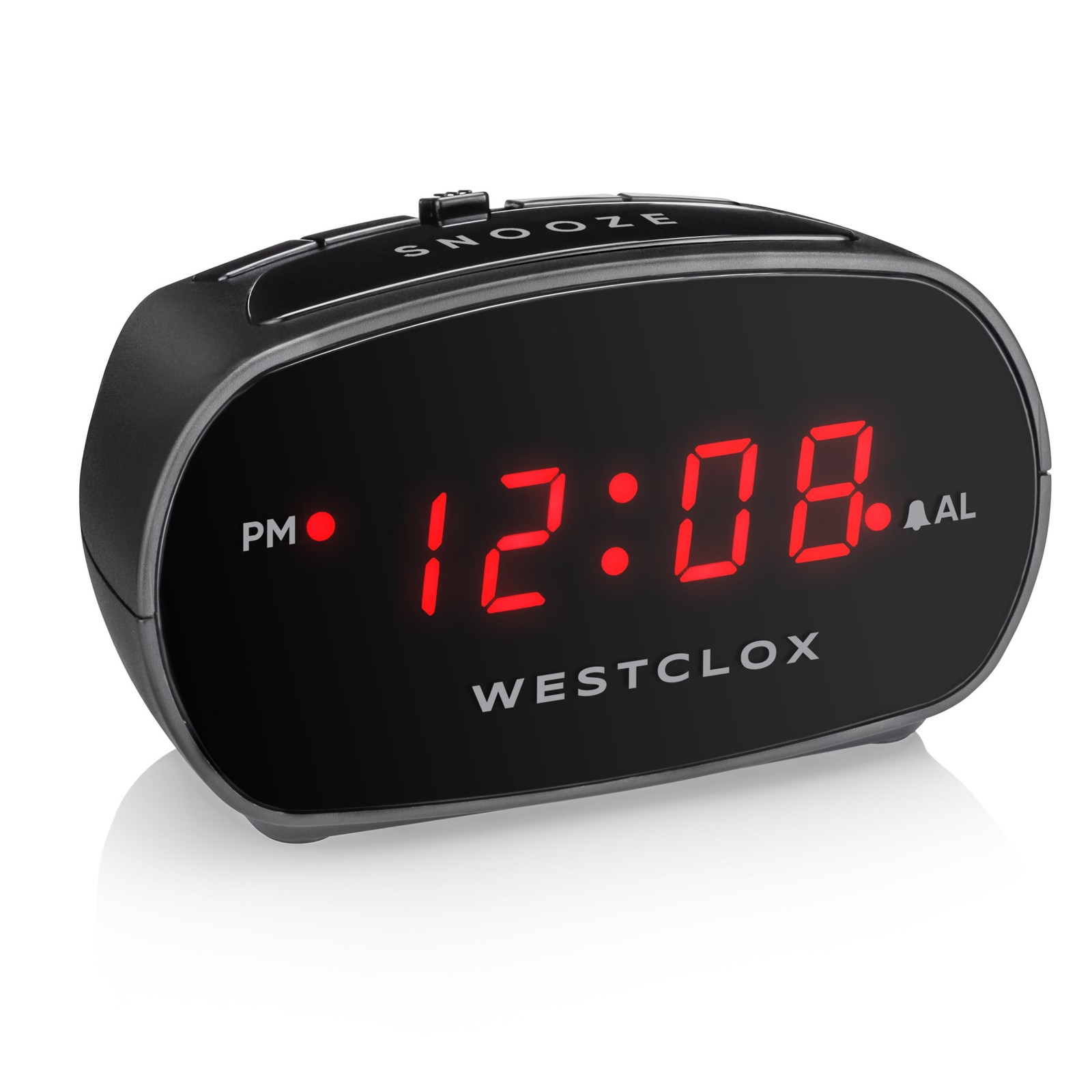 Westclox Basic Black Digital Alarm Clock, Red LED Adjustable Volume Snooze